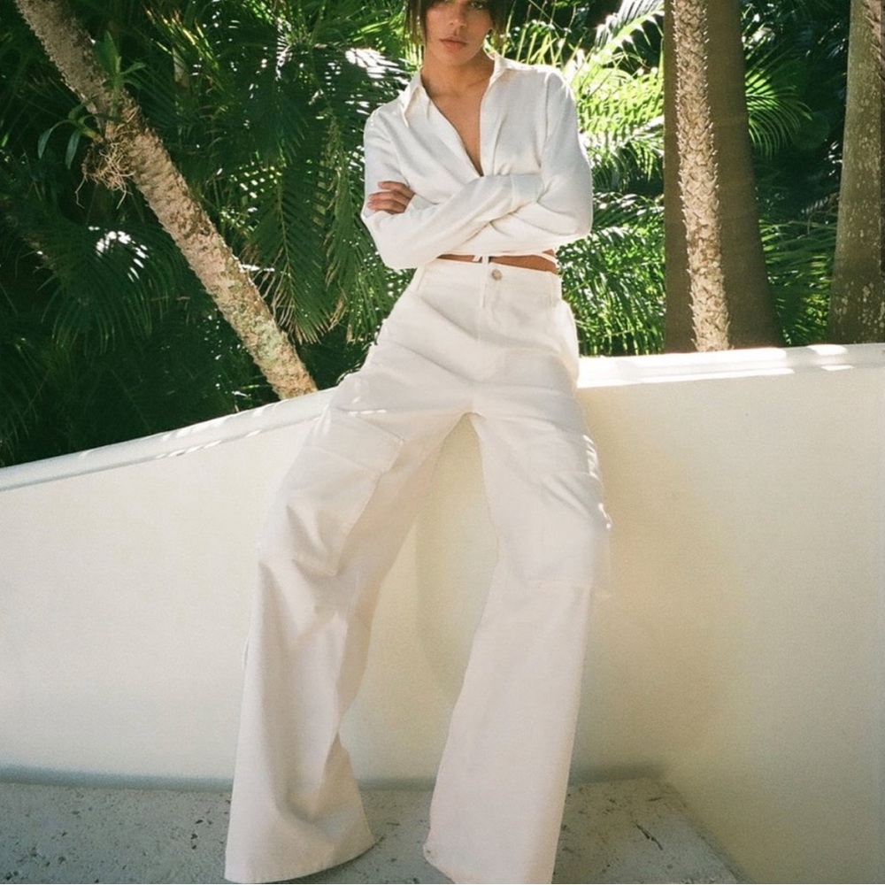 Zara Wide leg white cargo pants